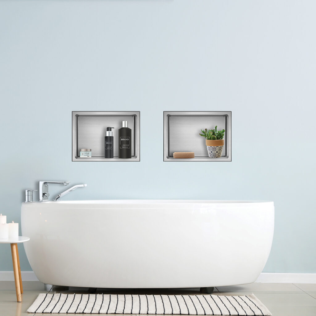 akuaplus® Layla Flush-Mount Shower Niche N1216SS – Brushed Stainless Steel