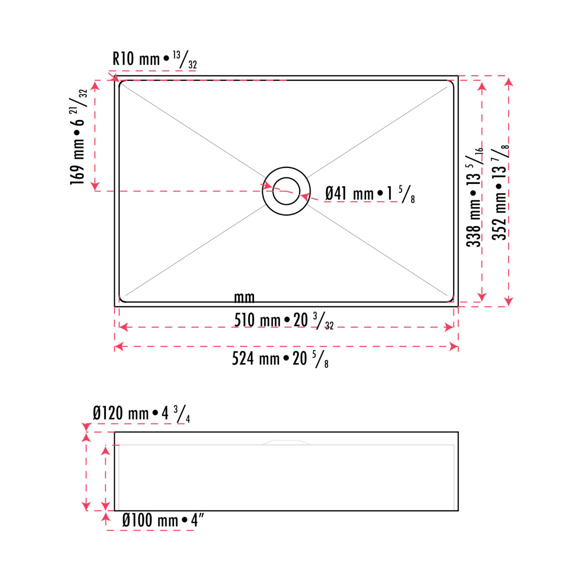 Rectangular Counter-Top Basin 20 5/8" in x 14" x 4 1/2" made of 304 Stainless Steel by AKUALUX®