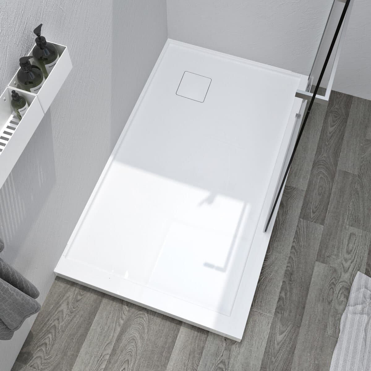 Base de douche, en coin avec drain en coin à gauche, mur à gauche par Zitta