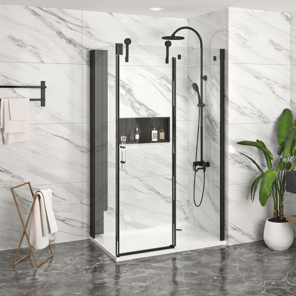 INFINITE Reversible Corner Shower Door with return panel closure by Zitta
