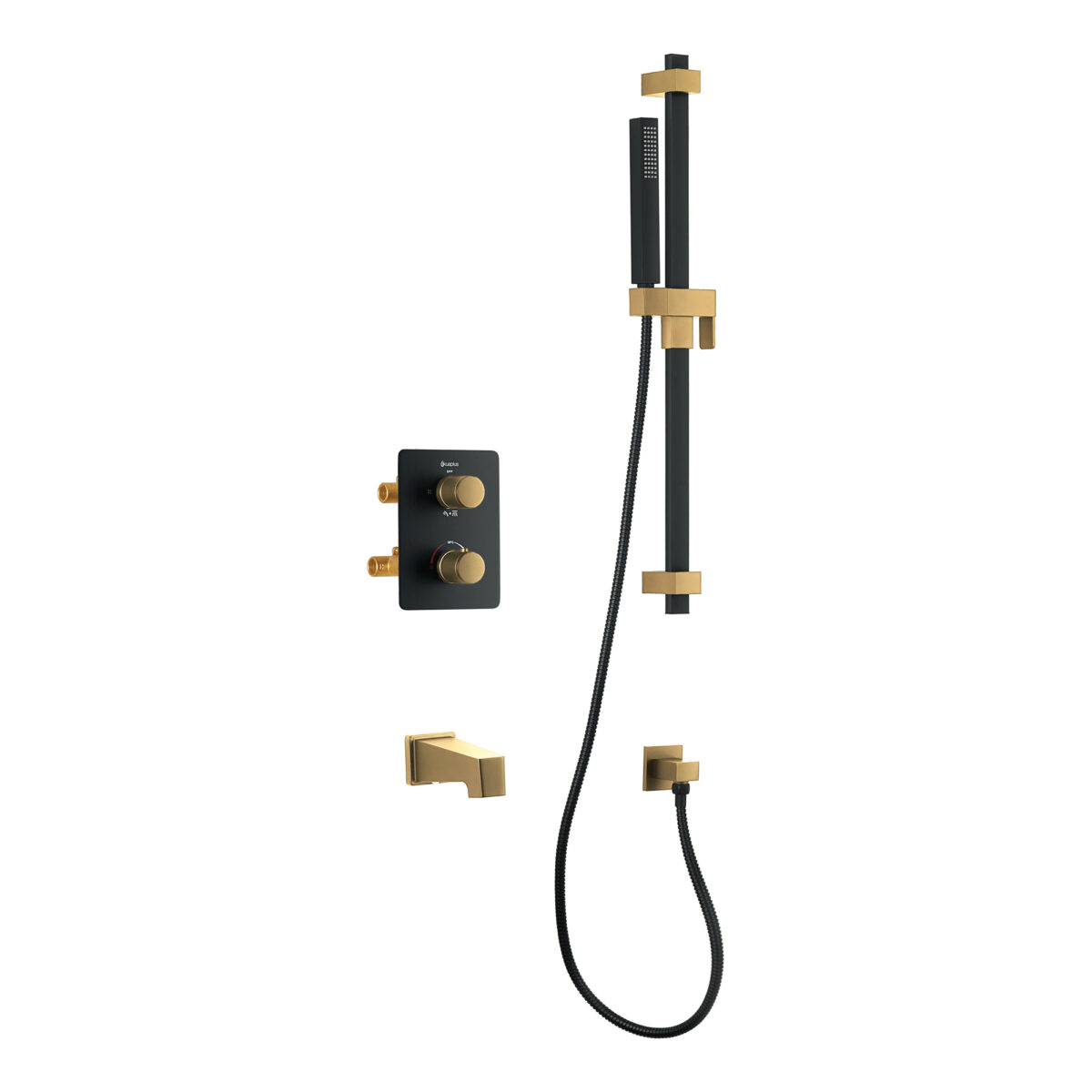 Ensemble bain-douche thermostatique carré à 4 voies avec douchette sur barre de douche AKUALUX®