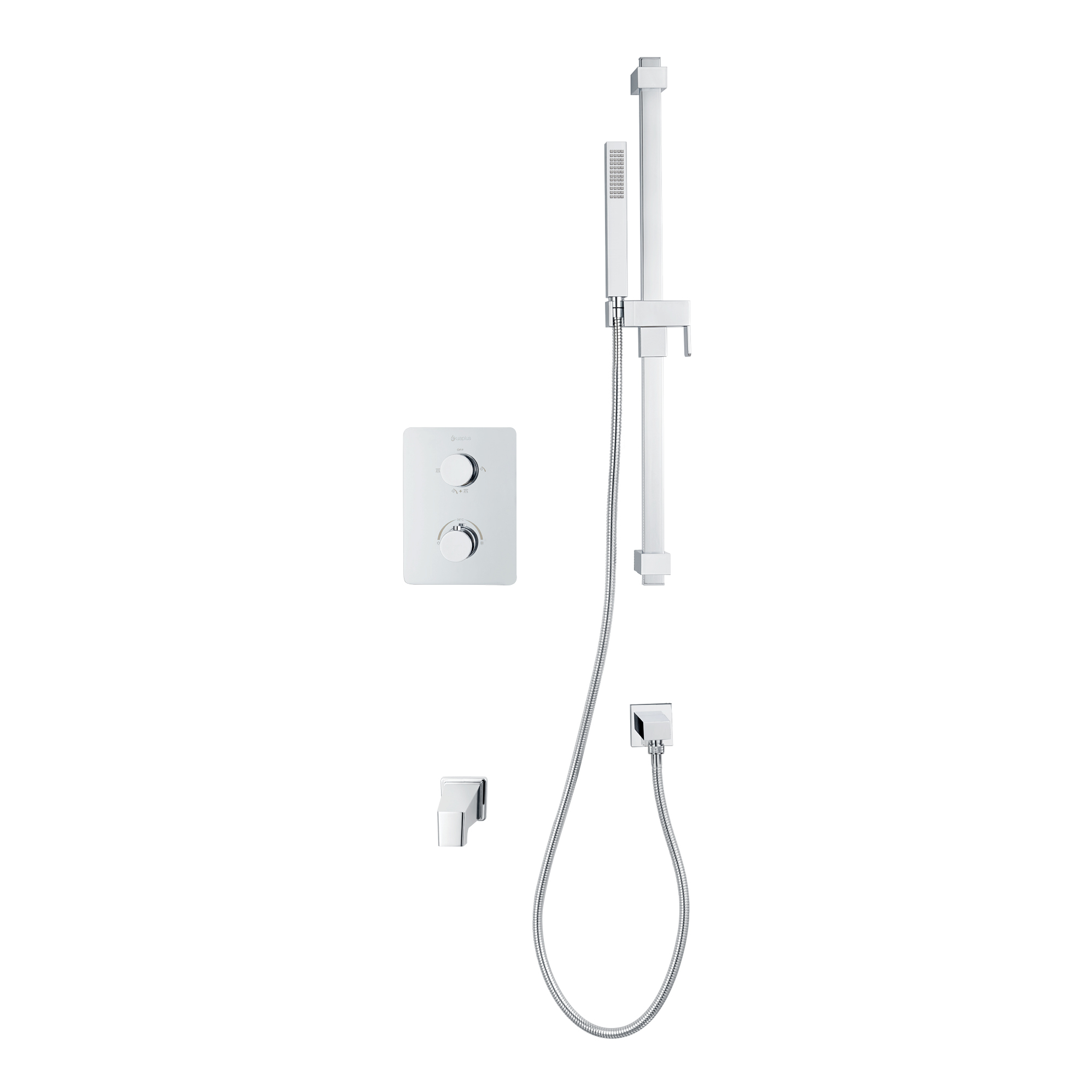 Ensemble bain-douche thermostatique carré à 4 voies avec douchette sur barre de douche akuaplus®