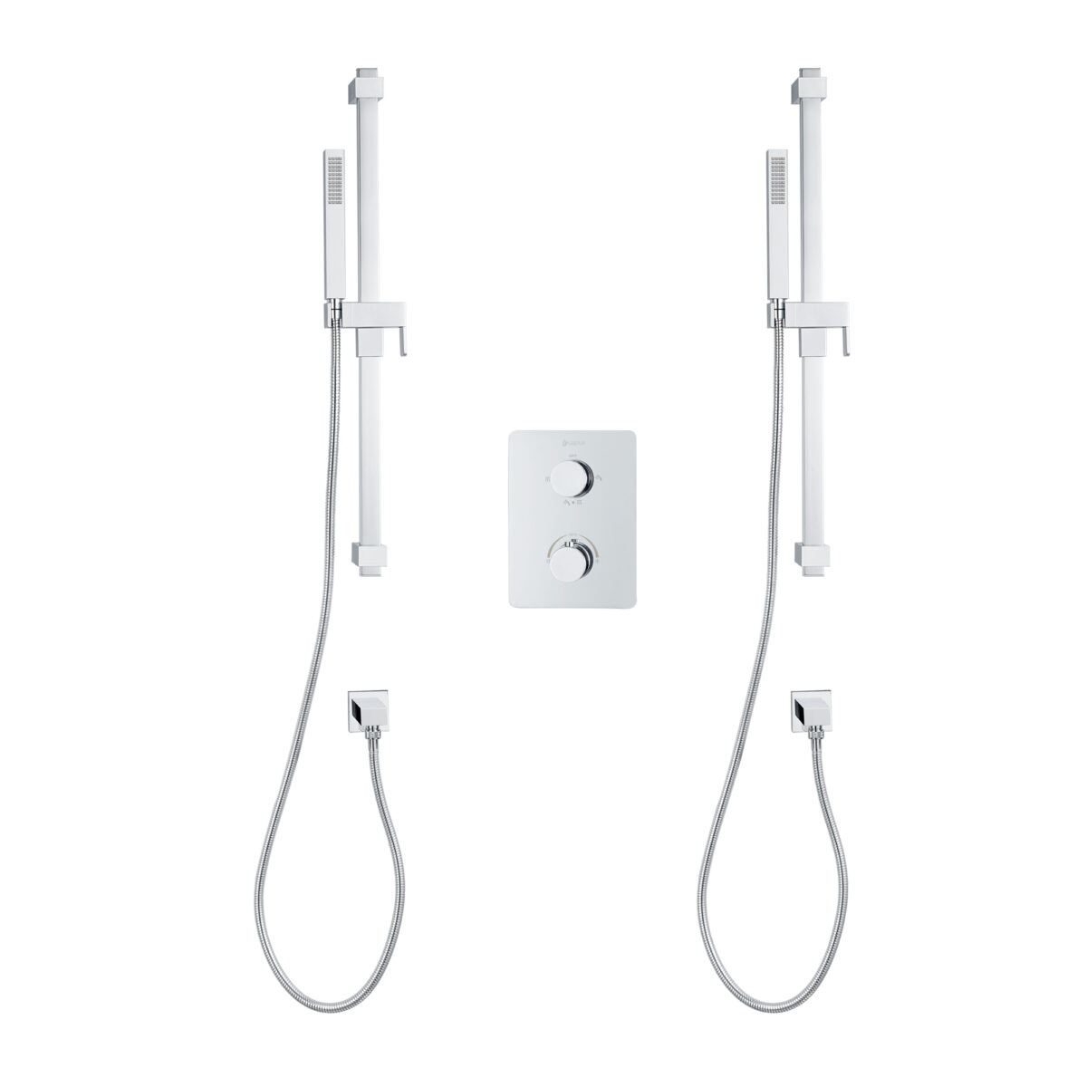 Square 4-way thermostatic duo shower set with 2 hand showers on shower bars by akuaplus®