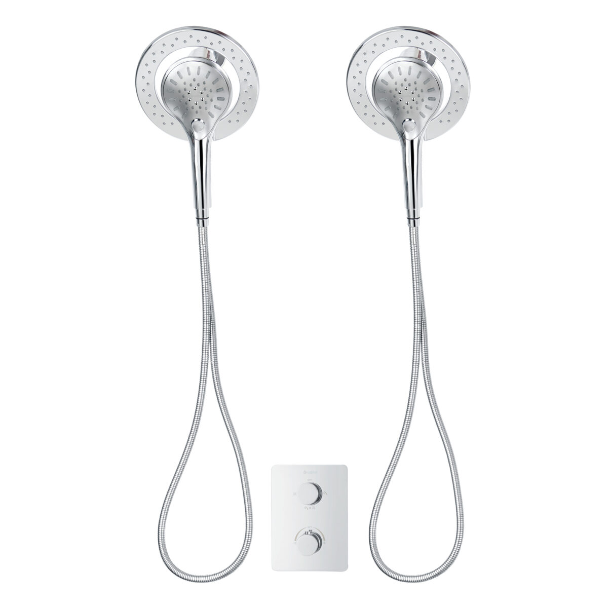 Square 4-way thermostatic duo shower set with 2 magnetic shower heads and hand showers with 3 settings by akuaplus®