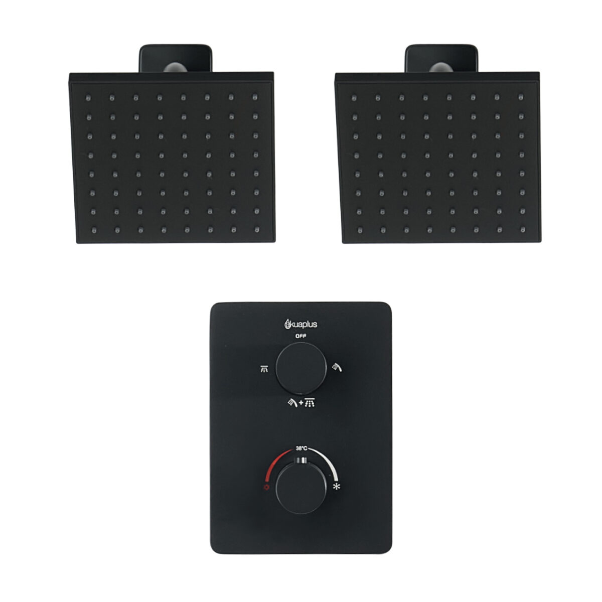 Square 4-way thermostatic duo shower set with 2 waterfall shower heads by akuaplus®