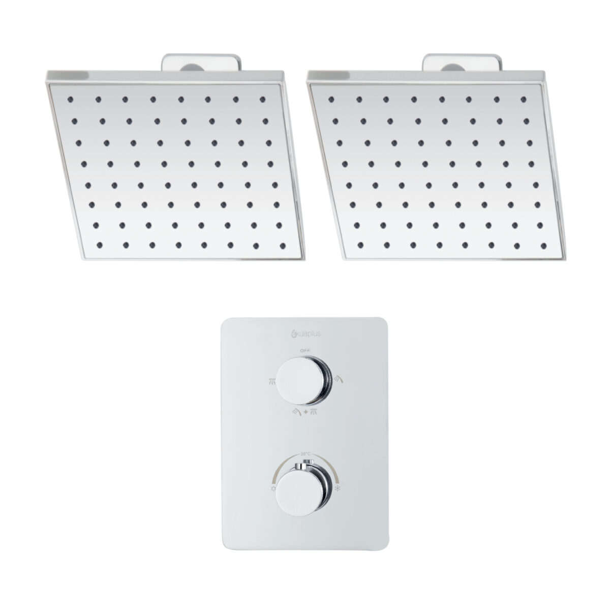 Square 4-way thermostatic duo shower set with 2 waterfall shower heads by akuaplus®