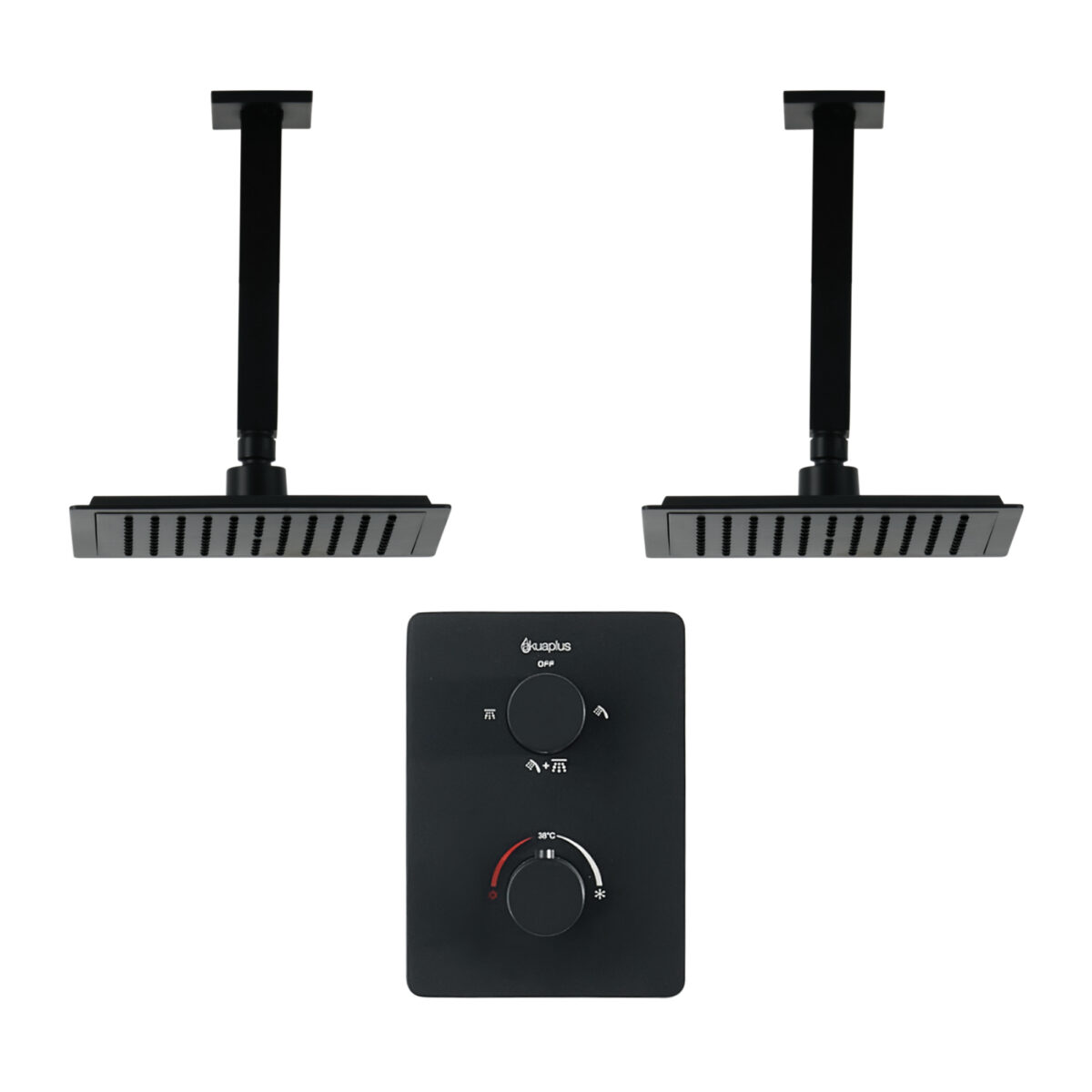 Square 4-way thermostatic duo shower set with 2 waterfall shower heads by akuaplus®