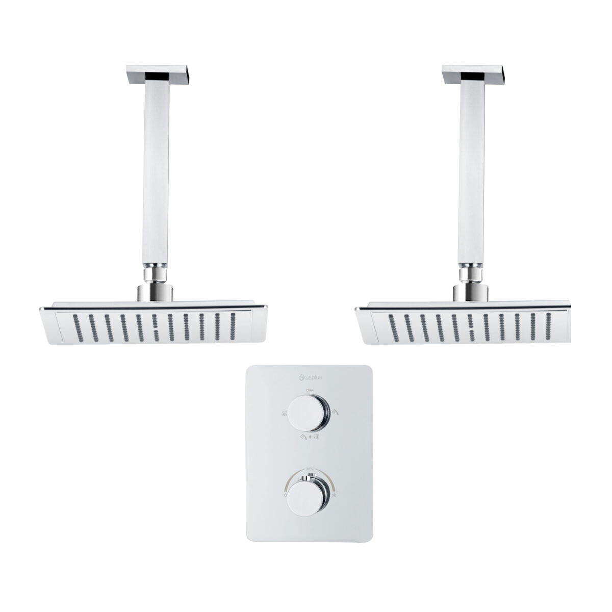 Square 4-way thermostatic duo shower set with 2 waterfall shower heads by akuaplus®