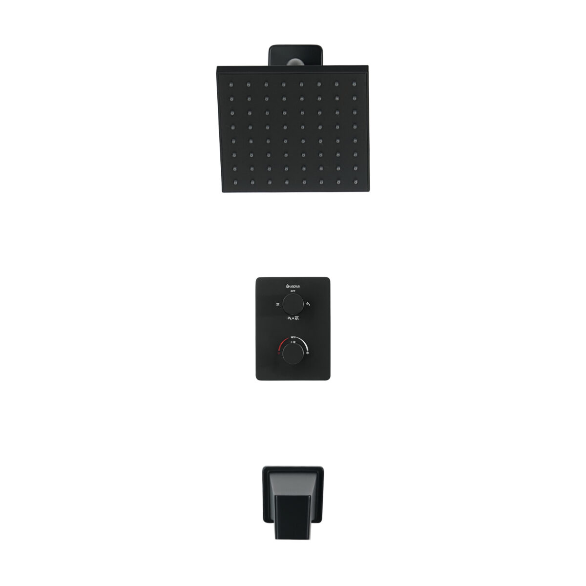 Square 4-way thermostatic bath and shower set with waterfall shower head by akuaplus®