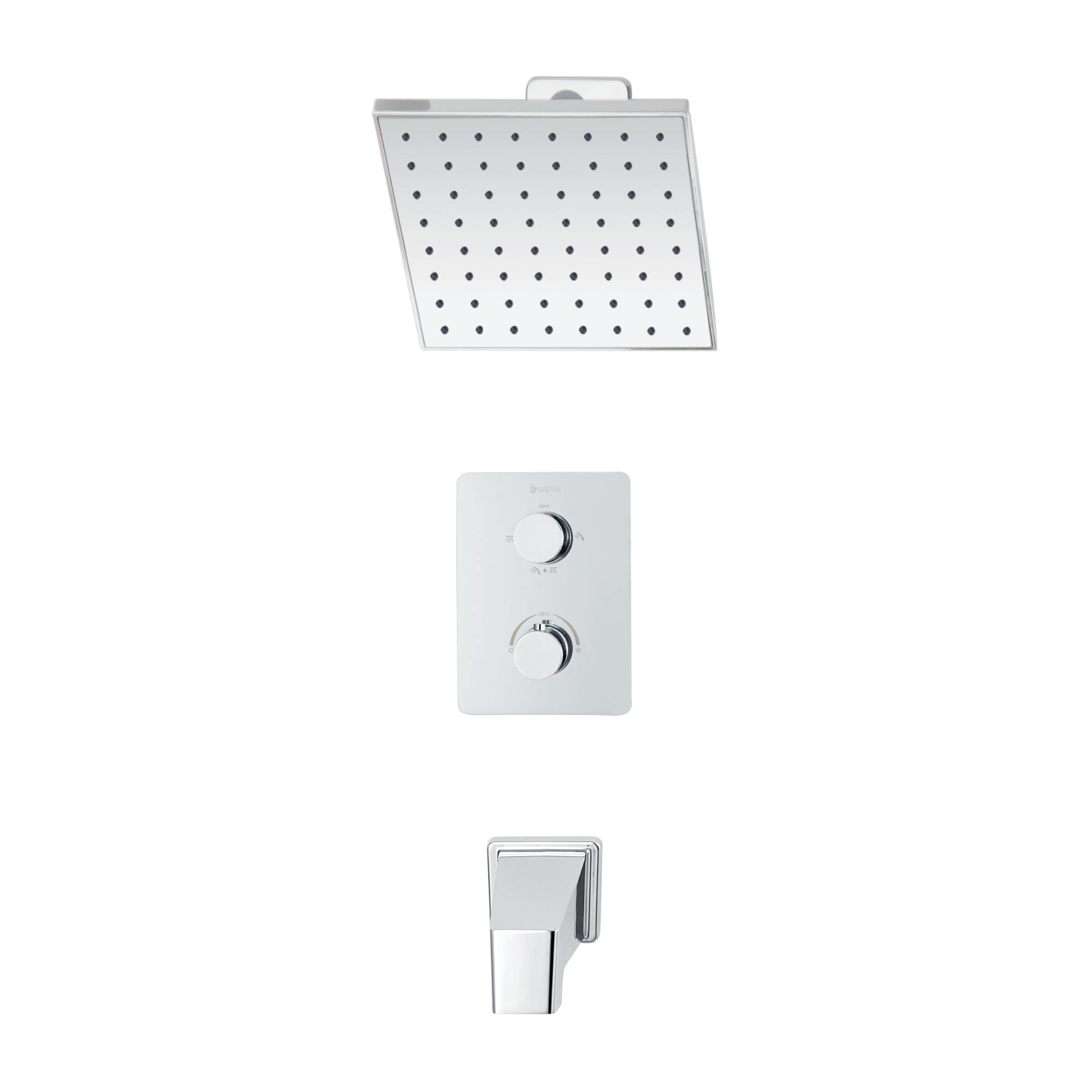 Ensemble bain-douche thermostatique carré à 4 voies avec pomme de douche pluie par akuaplus®