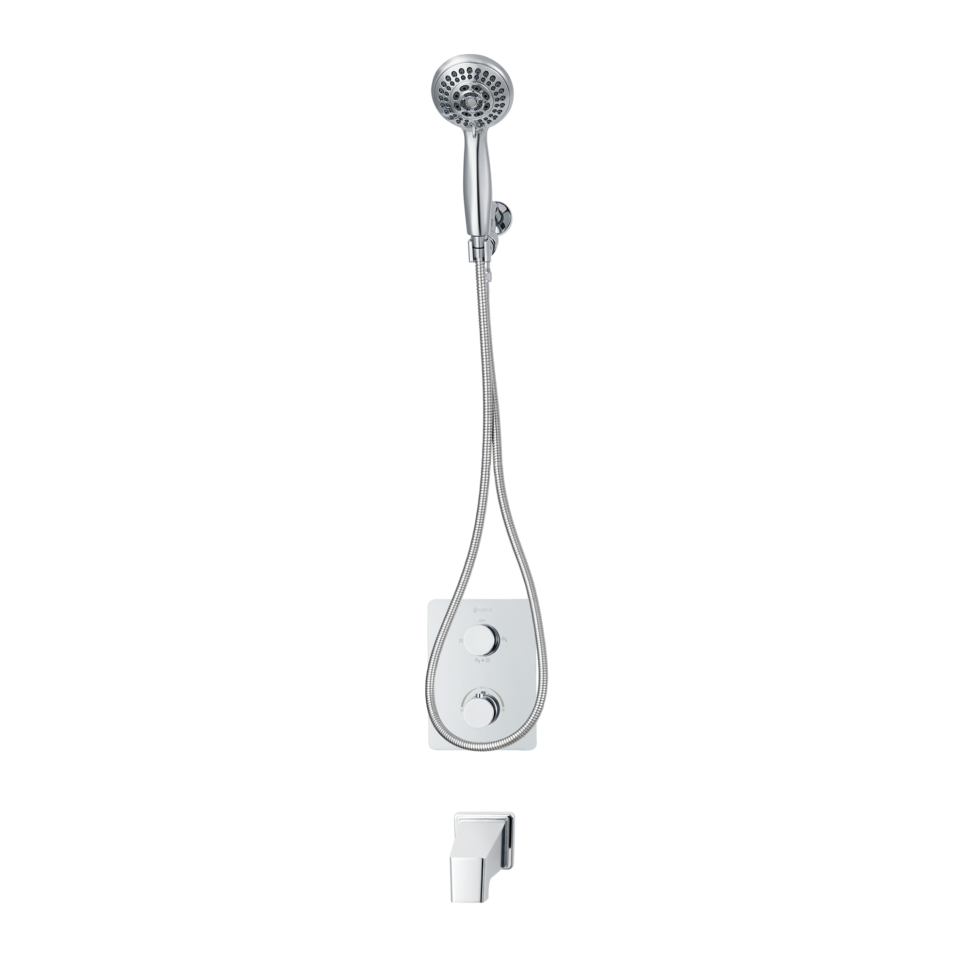 Ensemble bain-douche thermostatique carré à 4 voies avec douchette 5 réglages par akuaplus®