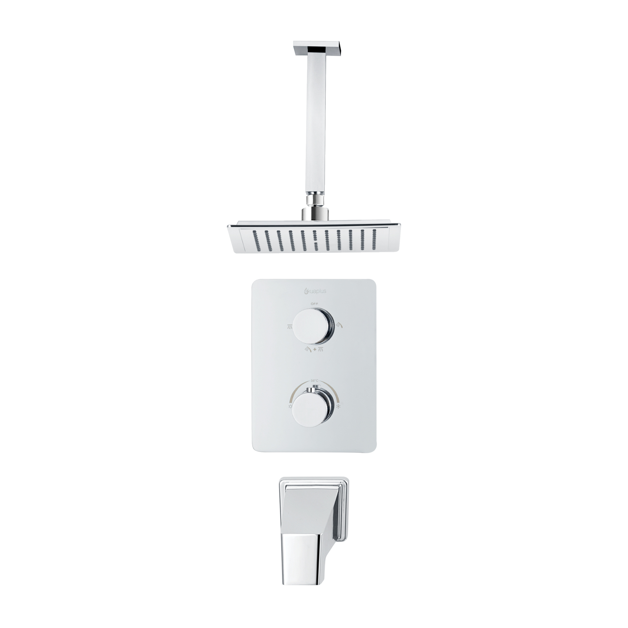 Ensemble bain-douche thermostatique carré à 4 voies avec pomme de douche pluie par akuaplus®