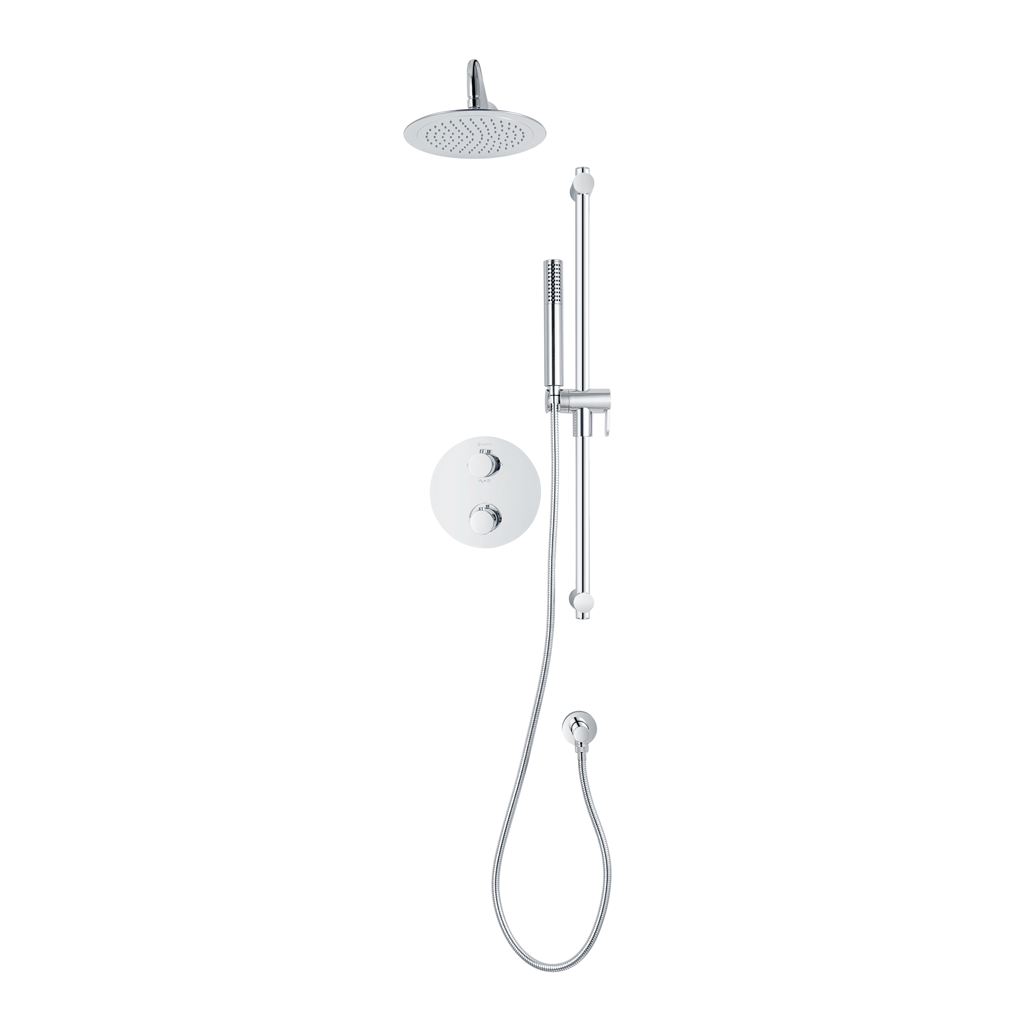 Ensemble de douche thermostatique rond MYA à 4 voies avec pommeau de douche pluie et douchette sur barre de douche par akuaplus®