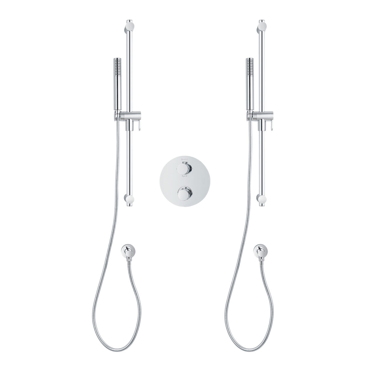 Square 4-way thermostatic duo shower set with 2 hand showers on shower bars by akuaplus®