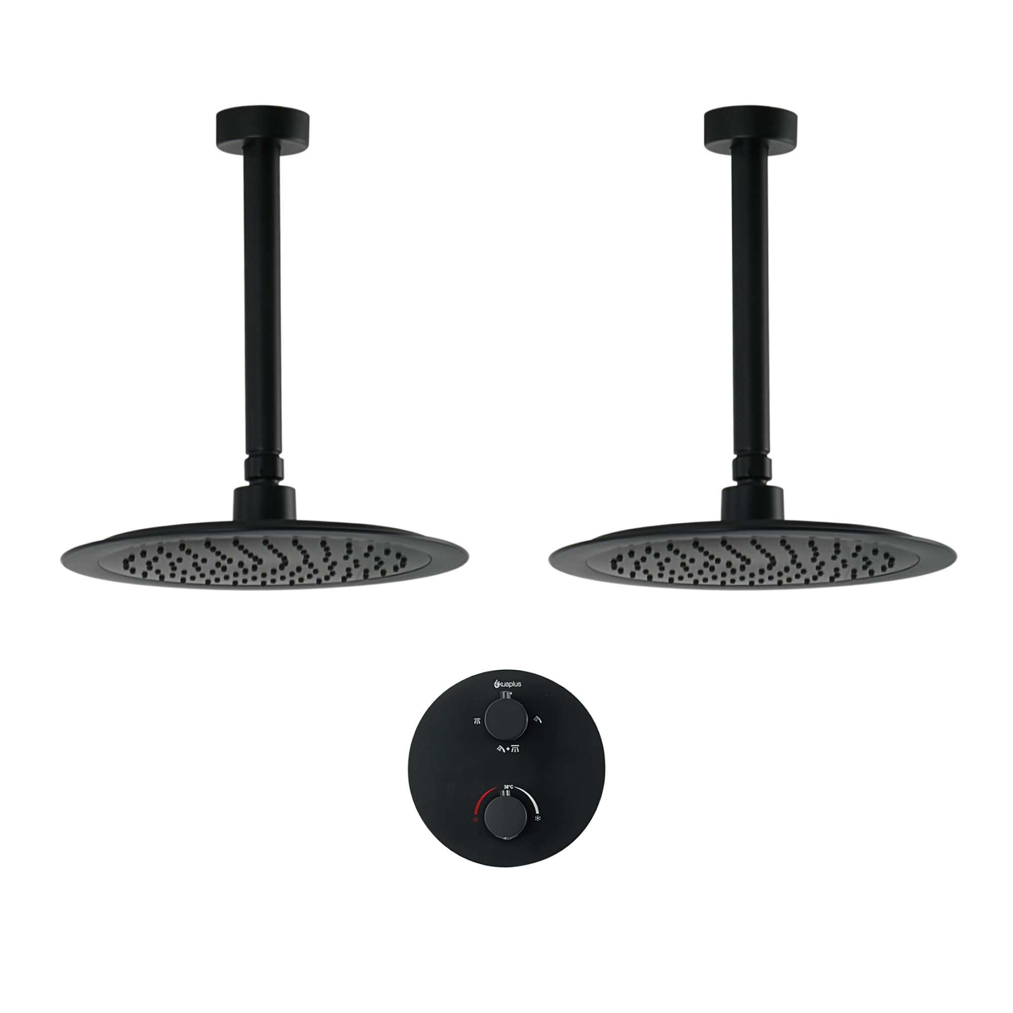 Ensemble de douche duo thermostatique rond à 4 voies avec 2 pommeaux de douche pluie par akuaplus®