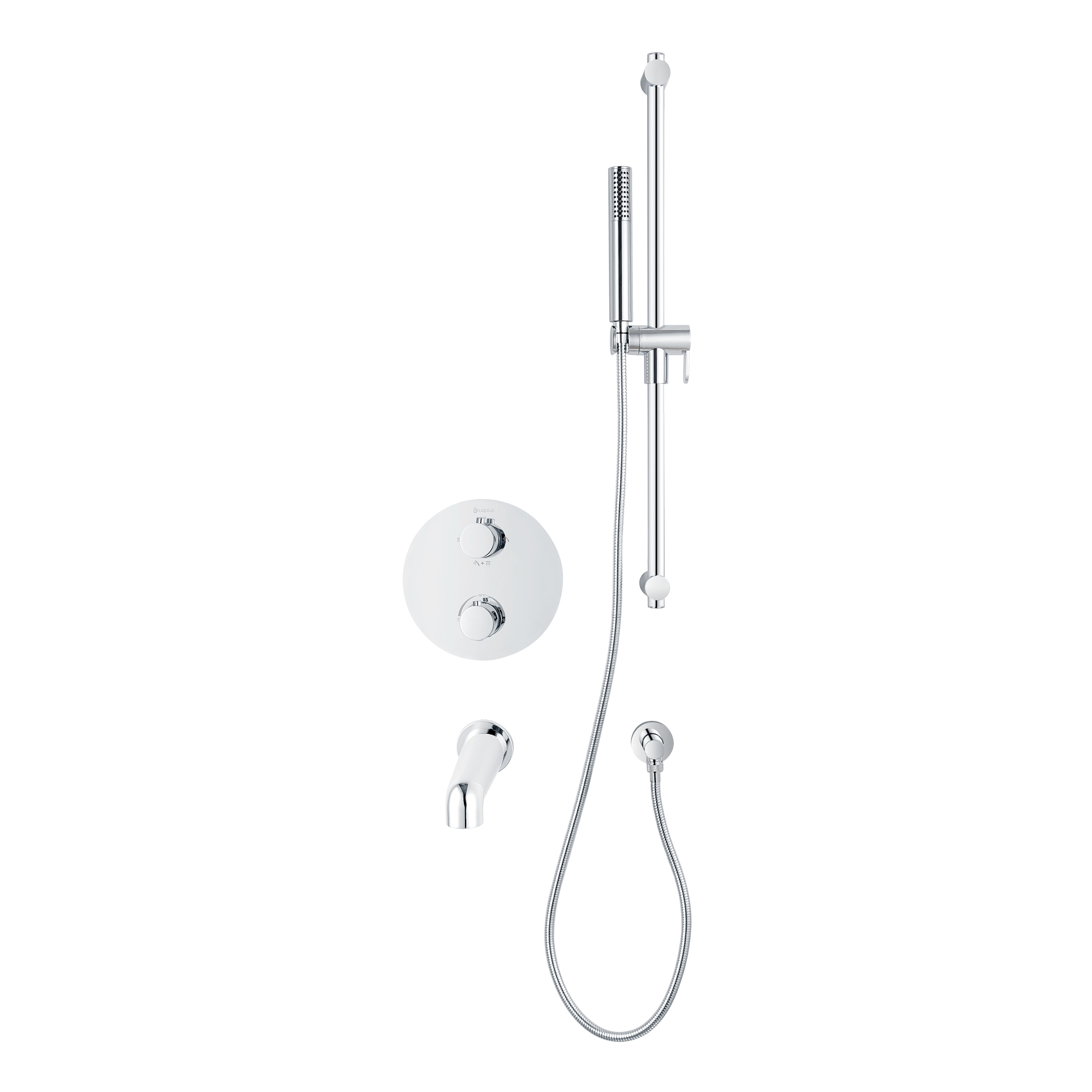 Ensemble bain-douche thermostatique rond à 4 voies avec douchette sur barre de douche akuaplus®