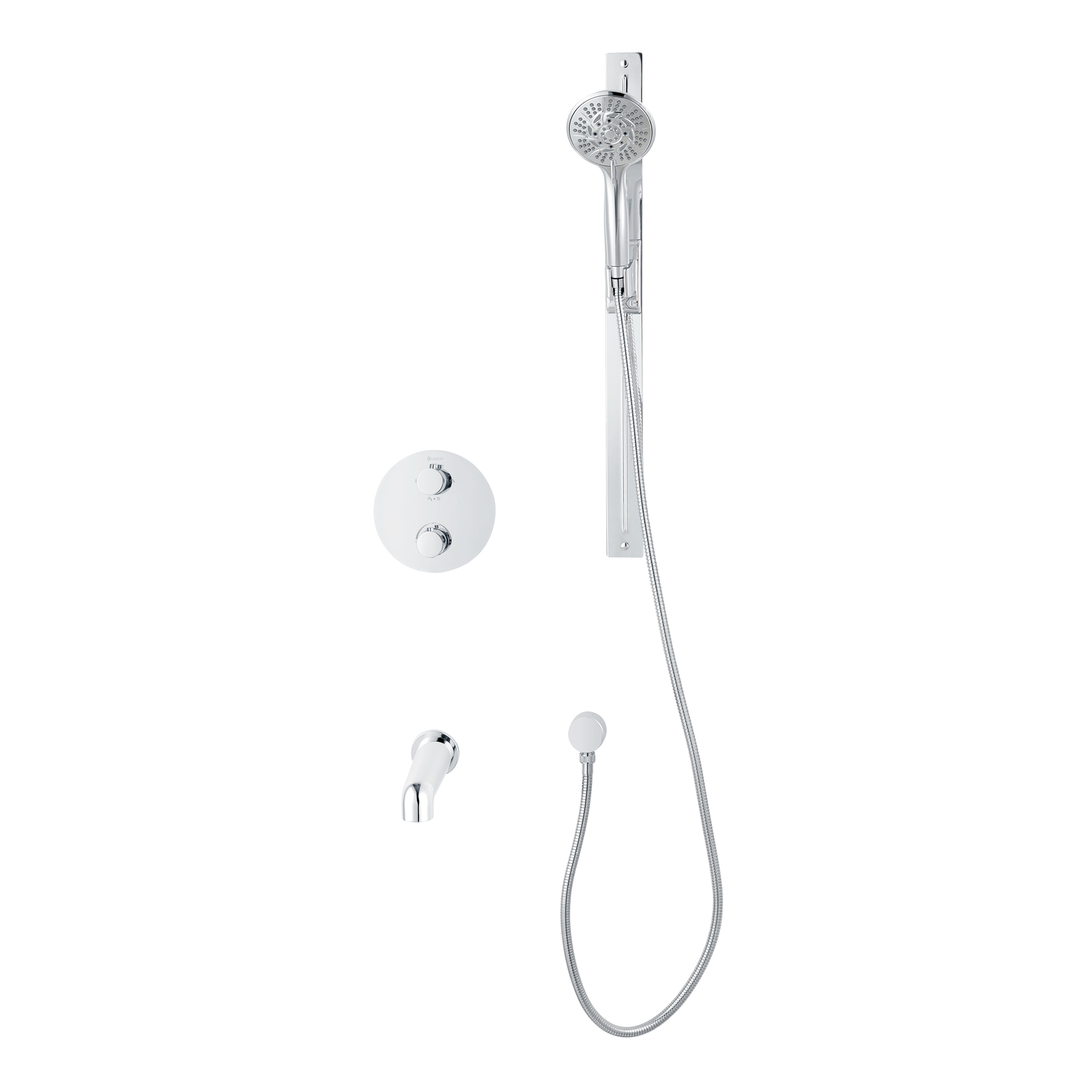 Ensemble bain-douche thermostatique rond à 4 voies avec douchette magnétique 10 réglages sur barre de douche par akuaplus®