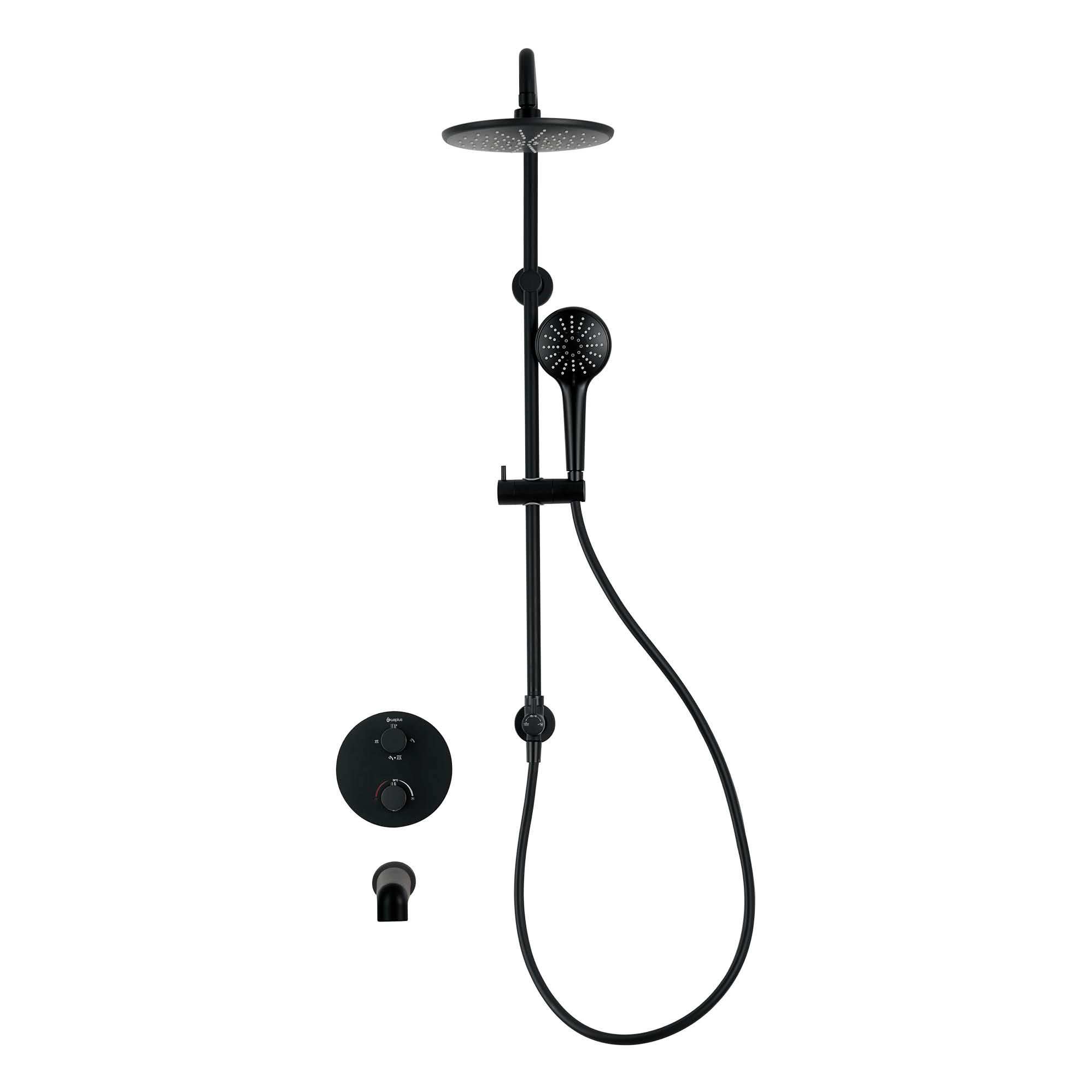 Ensemble bain-douche thermostatique rond à 4 voies avec système de douche pluie et douchette 3 réglages par akuaplus®