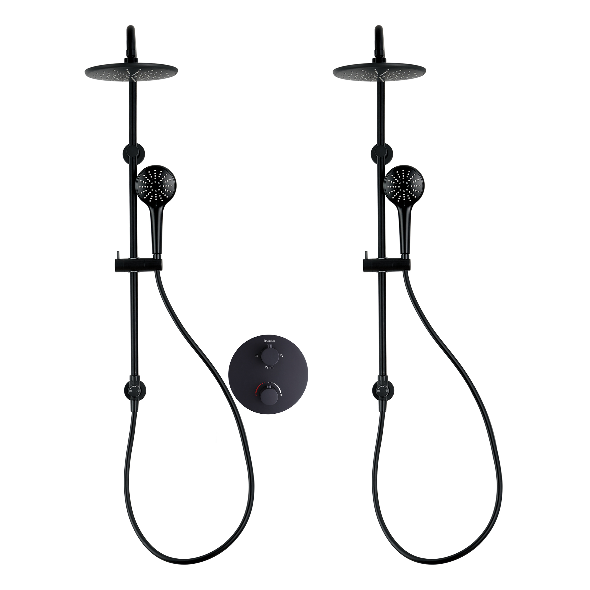 Ensemble de douche duo thermostatique rond à 4 voies avec 2 systèmes de douche pluie et douchette 3 réglages par akuaplus®