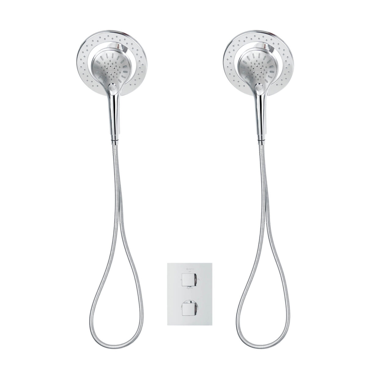 Square 4-way thermostatic duo shower set with 2 magnetic shower heads and hand showers with 3 settings by akuaplus®