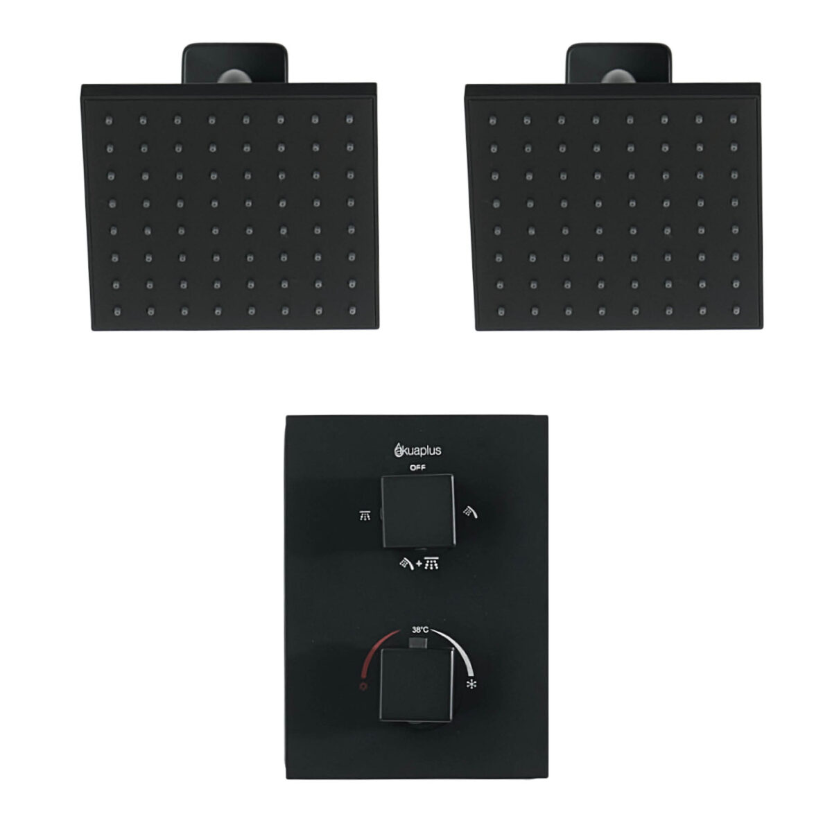 Square 4-way thermostatic duo shower set with 2 waterfall shower heads by akuaplus®
