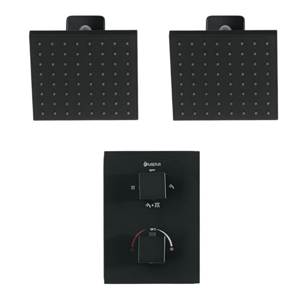 Square 4-way thermostatic duo shower set with 2 waterfall shower heads by akuaplus®