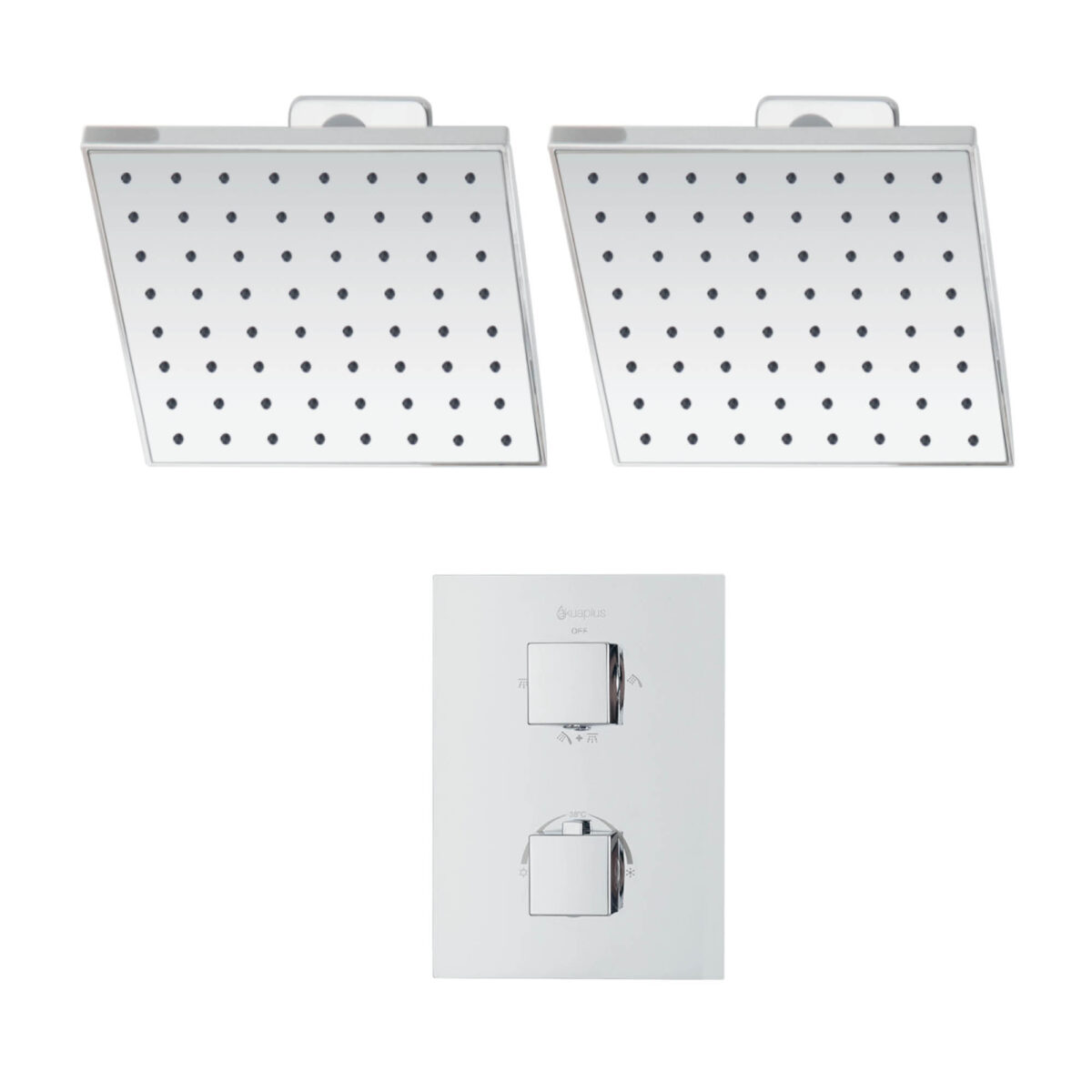 Square 4-way thermostatic duo shower set with 2 waterfall shower heads by akuaplus®