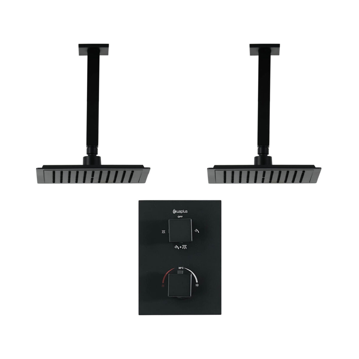 Square 4-way thermostatic duo shower set with 2 waterfall shower heads by akuaplus®