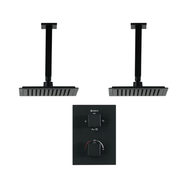 Square 4-way thermostatic duo shower set with 2 waterfall shower heads by akuaplus®