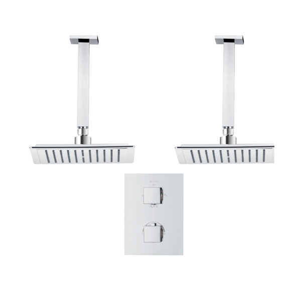 Square 4-way thermostatic duo shower set with 2 waterfall shower heads by akuaplus®