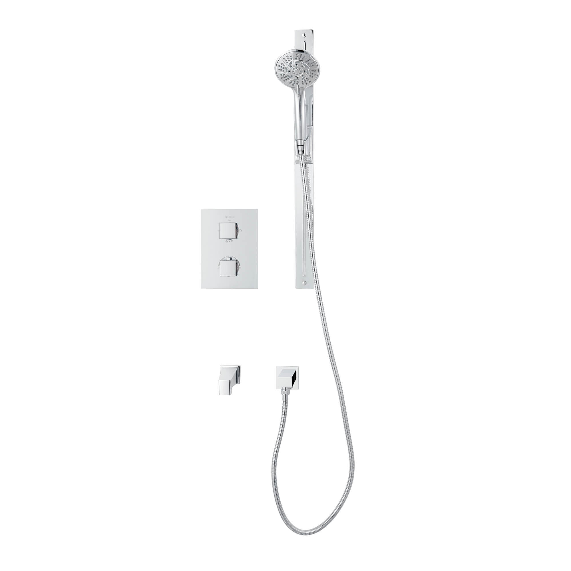 Ensemble bain-douche thermostatique carré à 4 voies avec douchette magnétique 10 réglages sur barre de douche par akuaplus®