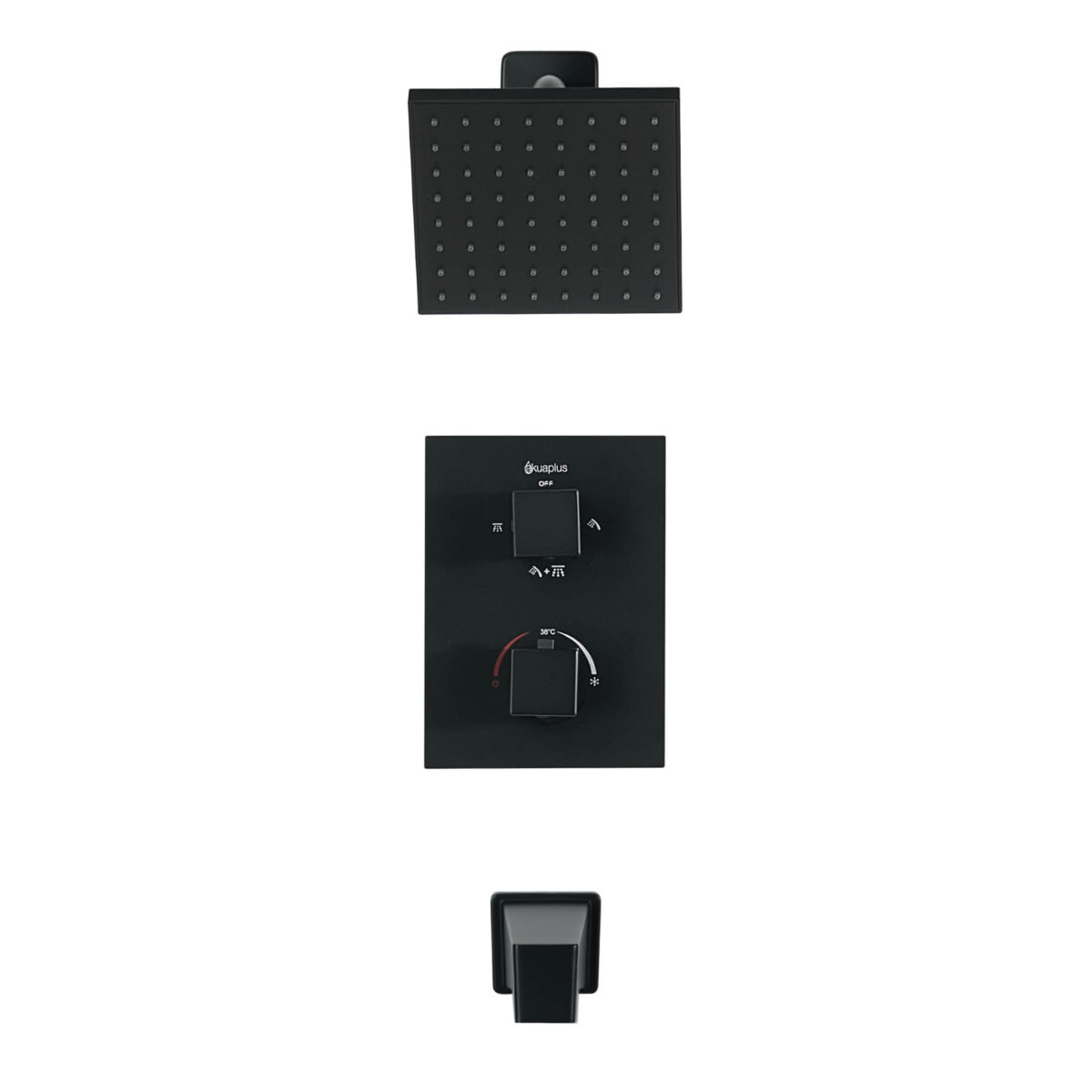 Square 4-way thermostatic bath and shower set with waterfall shower head by akuaplus®