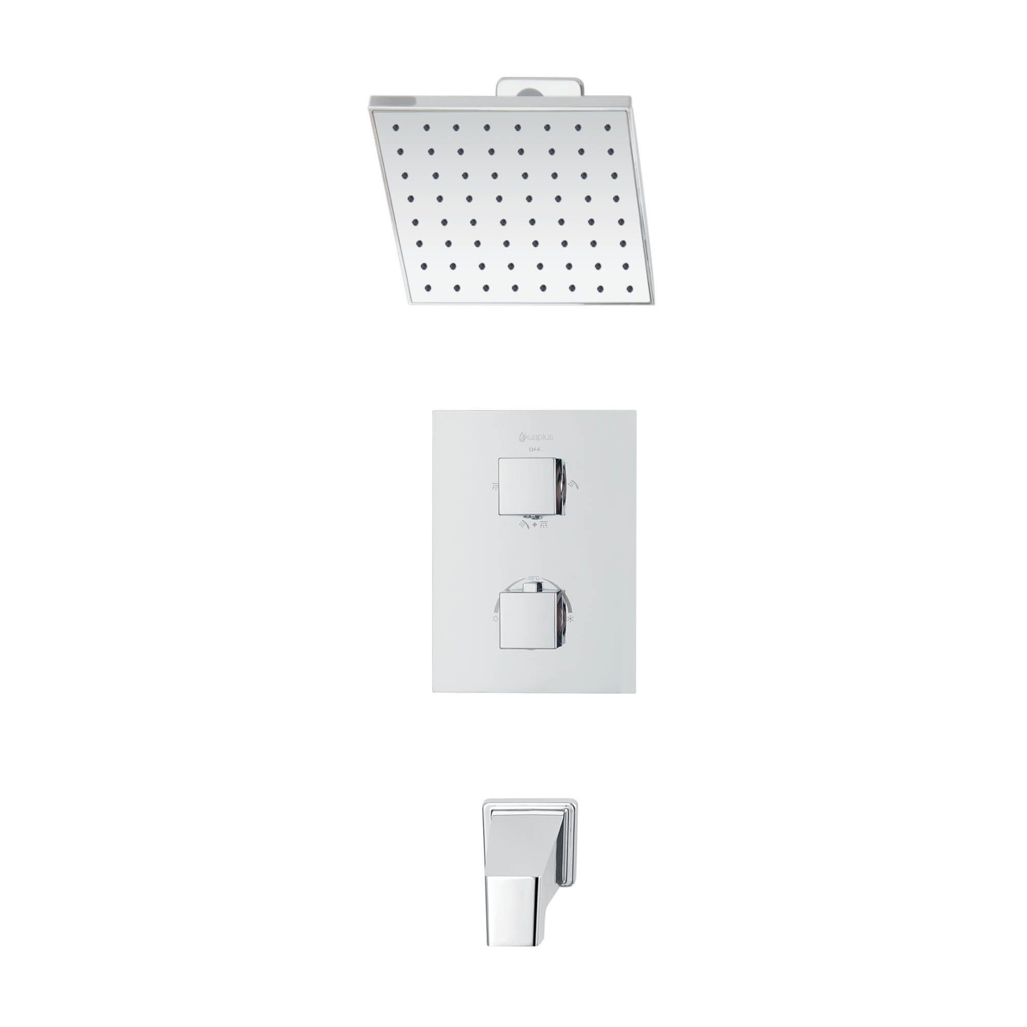 Ensemble bain-douche thermostatique carré à 4 voies avec pomme de douche pluie par akuaplus®