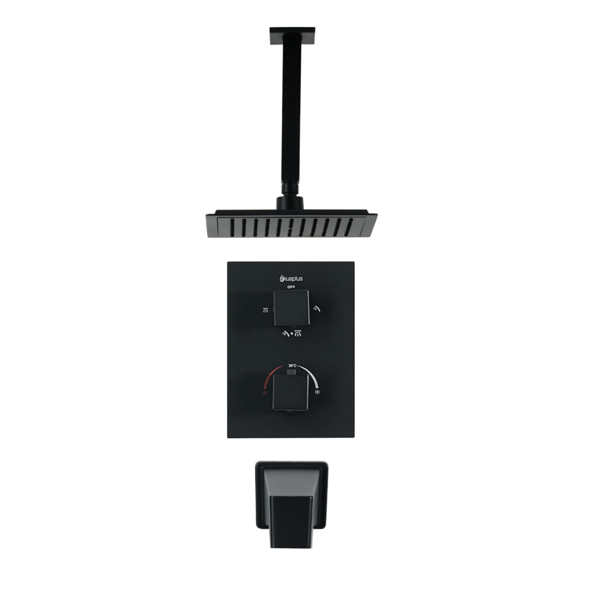 Square 4-way thermostatic bath and shower set with waterfall shower head by akuaplus®