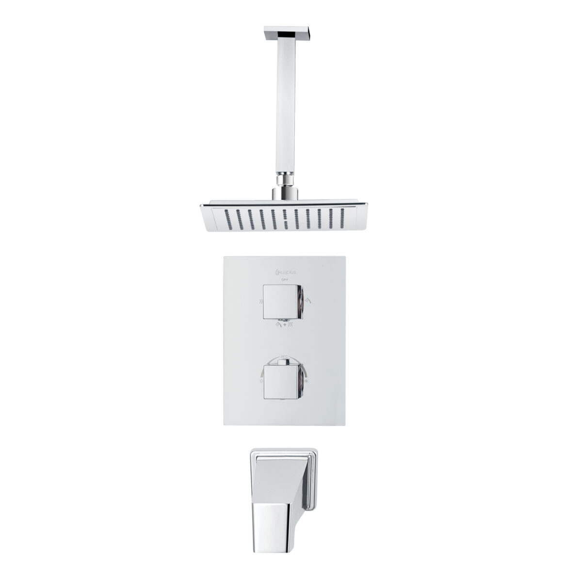 Square 4-way thermostatic bath and shower set with waterfall shower head by akuaplus®
