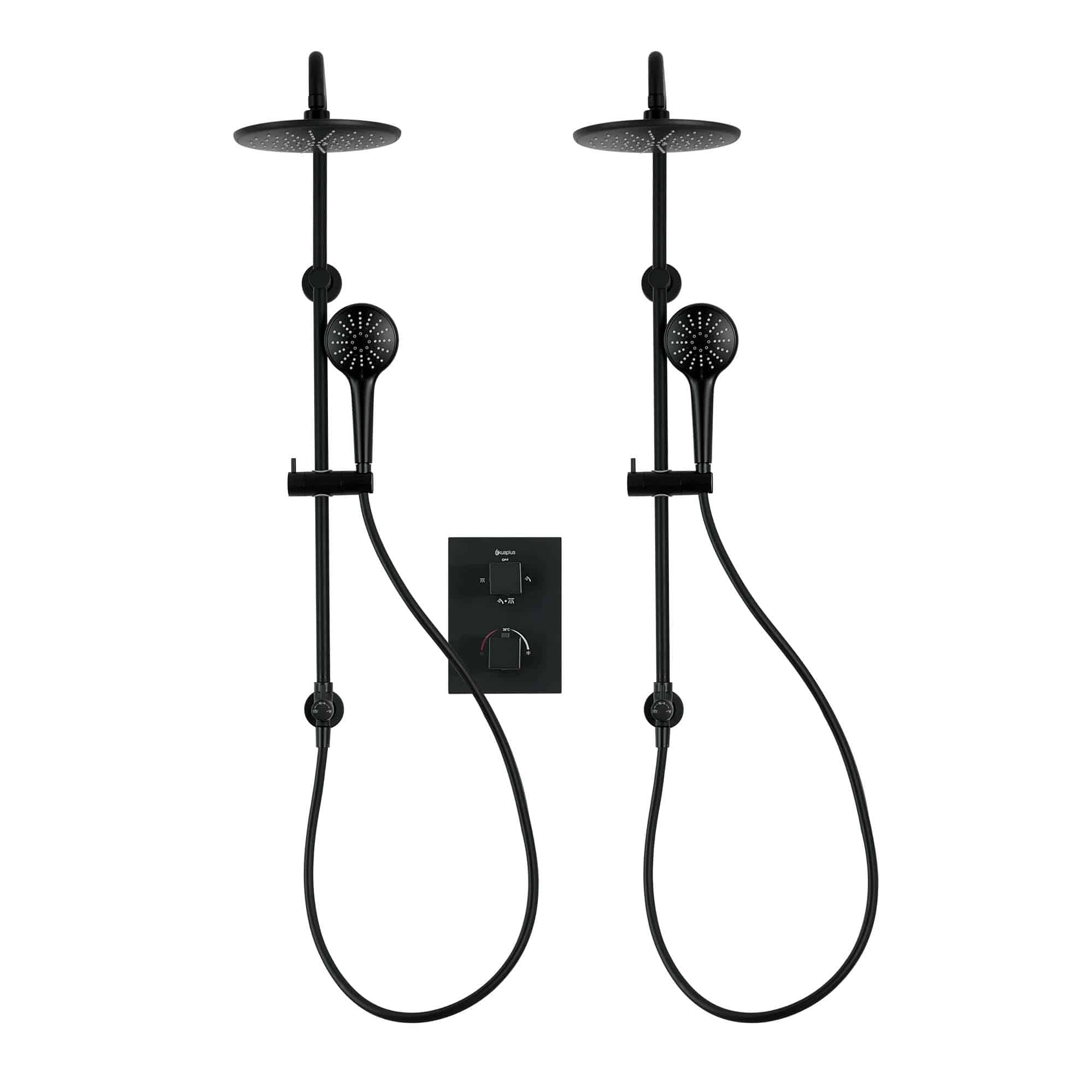 Ensemble de douche duo thermostatique carré à 4 voies avec 2 systèmes de douche pluie et douchette 3 réglages par akuaplus®