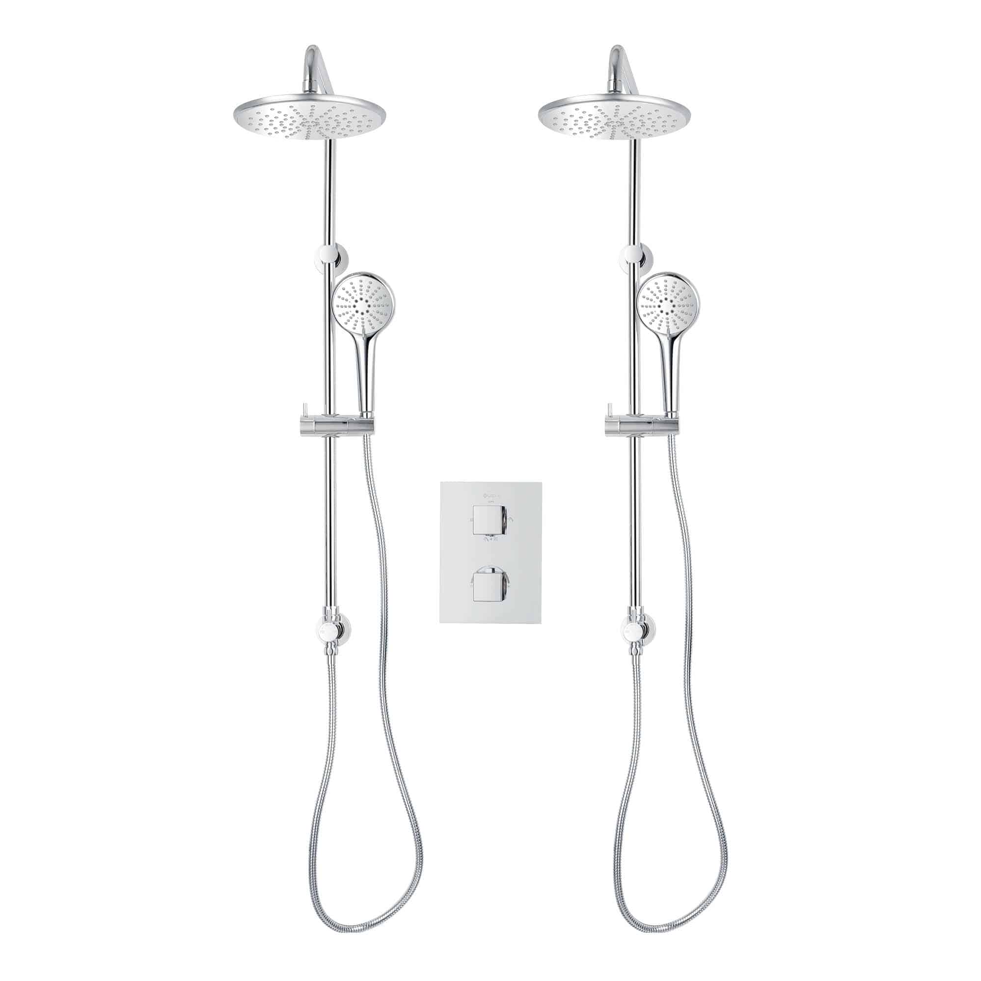 Ensemble de douche duo thermostatique carré à 4 voies avec 2 systèmes de douche pluie et douchette 3 réglages par akuaplus®