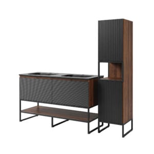 16-Inch Modern Two-Tone Bathroom Linen Cabinet - Open Alcove