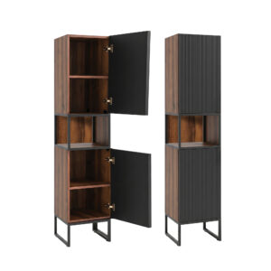 16-Inch Modern Two-Tone Bathroom Linen Cabinet - Open Alcove