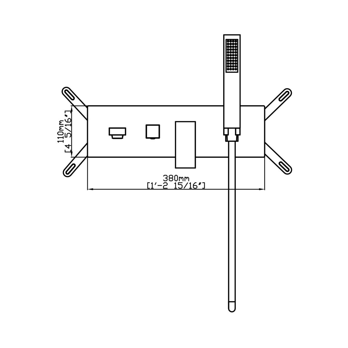 Square wall-mounted bathtub faucet with hand shower