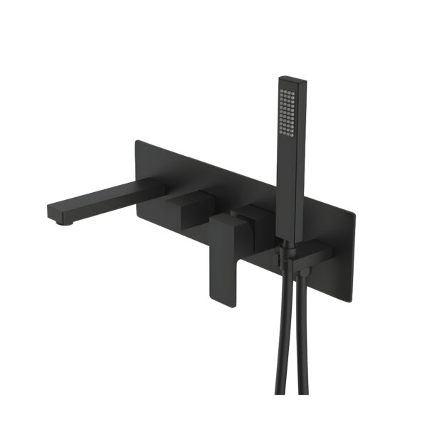 Square wall-mounted bathtub faucet with hand shower