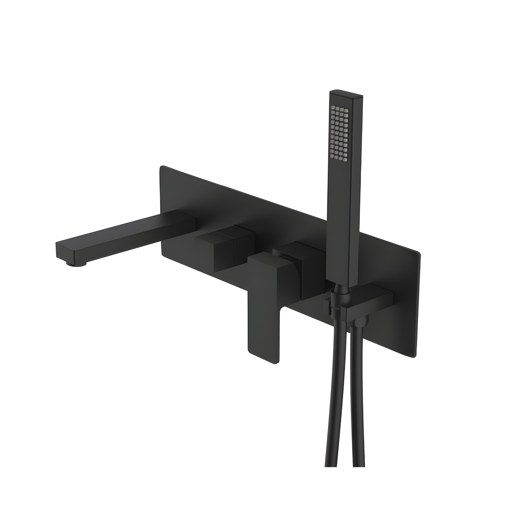Square wall-mounted bathtub faucet with hand shower