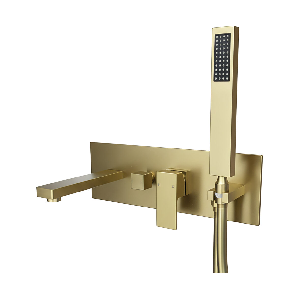Square wall-mounted bathtub faucet with hand shower