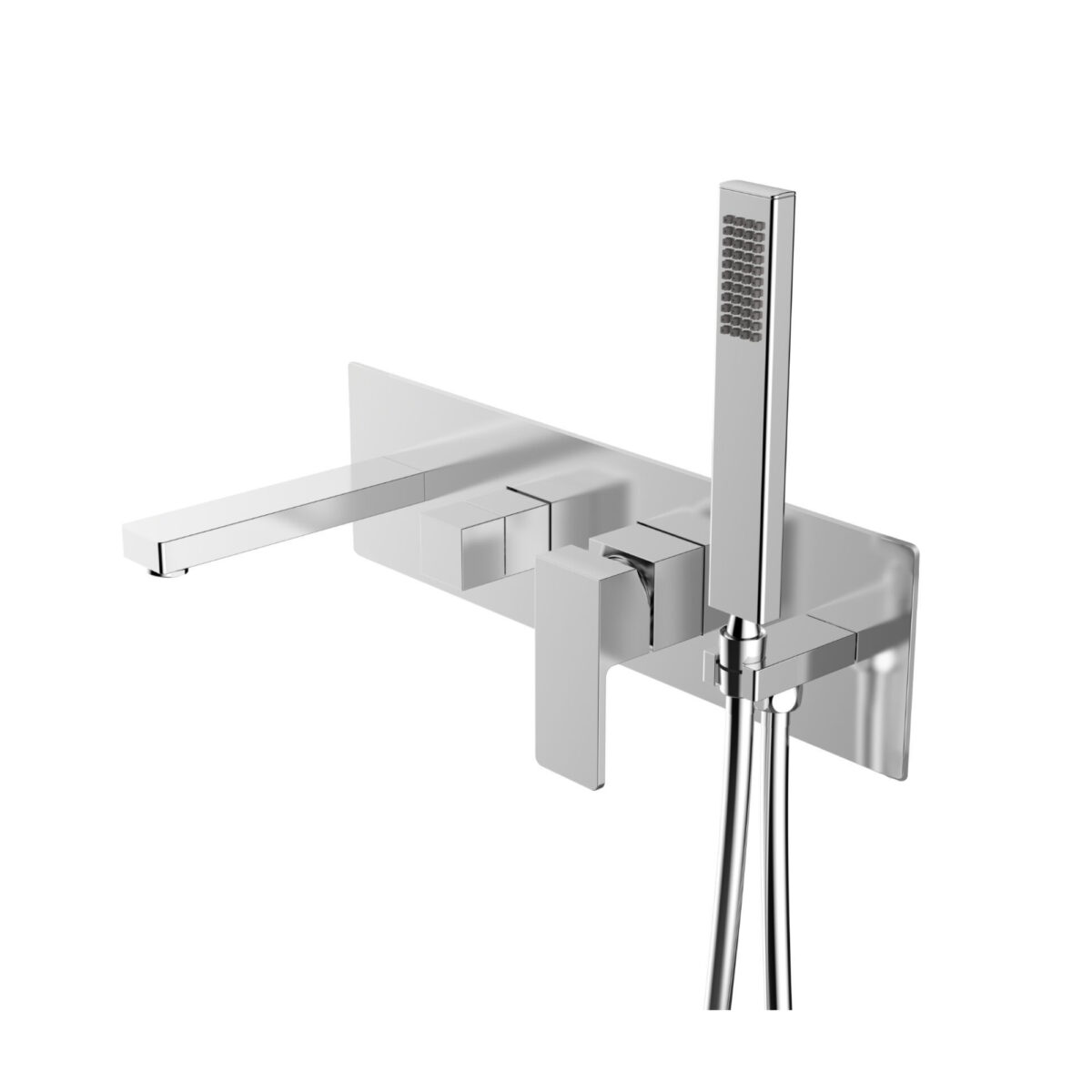 Square wall-mounted bathtub faucet with hand shower