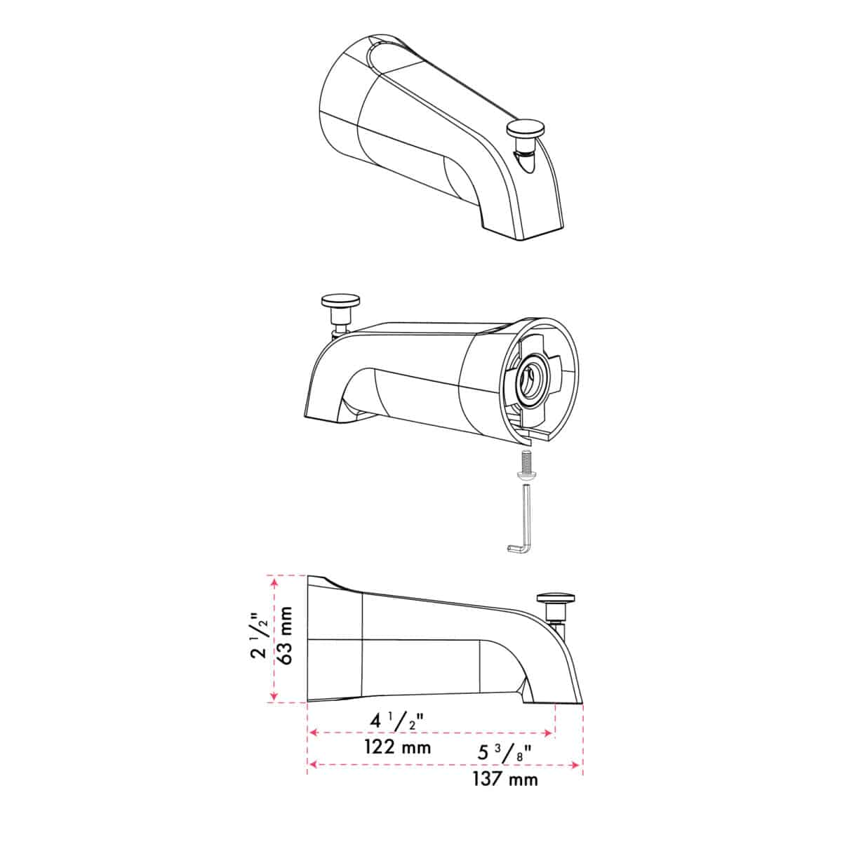 Bec de bain rond avec déviateur akuaplus®