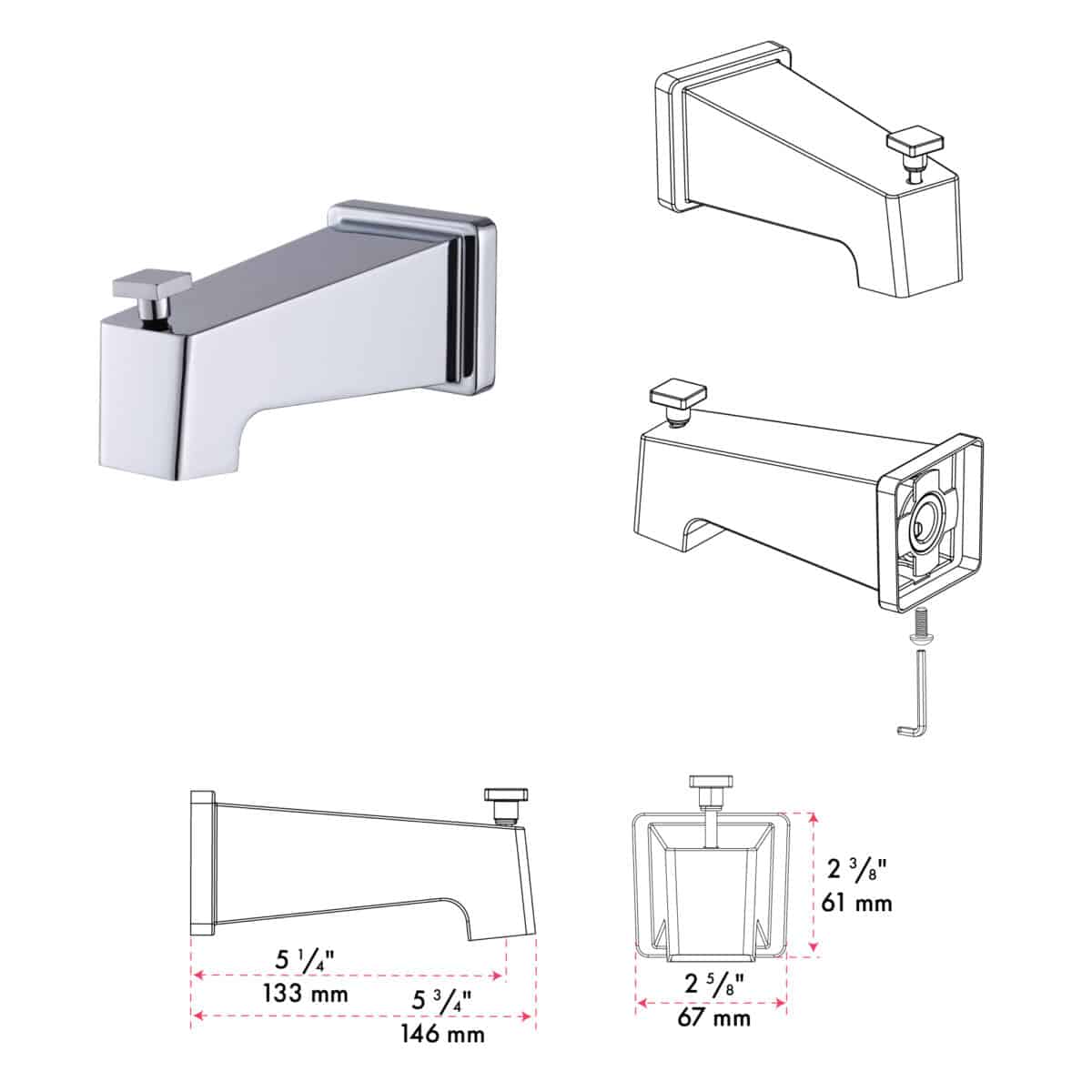 Bec de bain carré avec déviateur akuaplus®