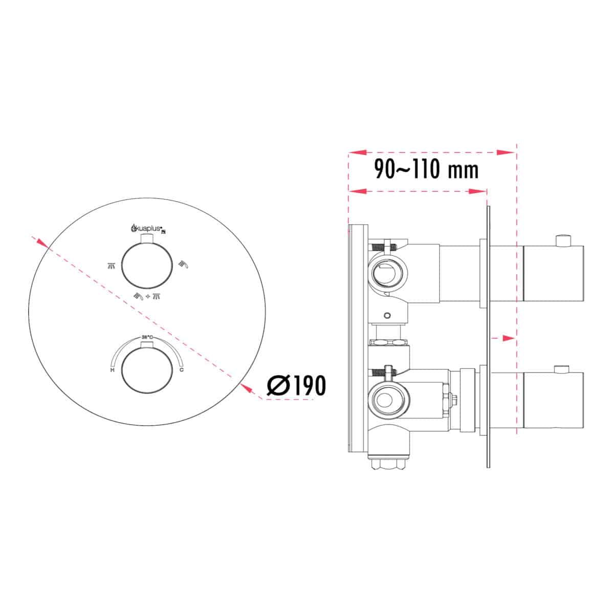 Valve de douche thermostatique ronde TALI par akuaplus®